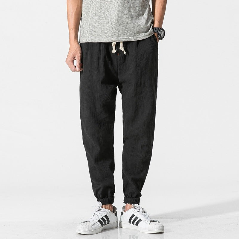 linen drawstring pants - front view