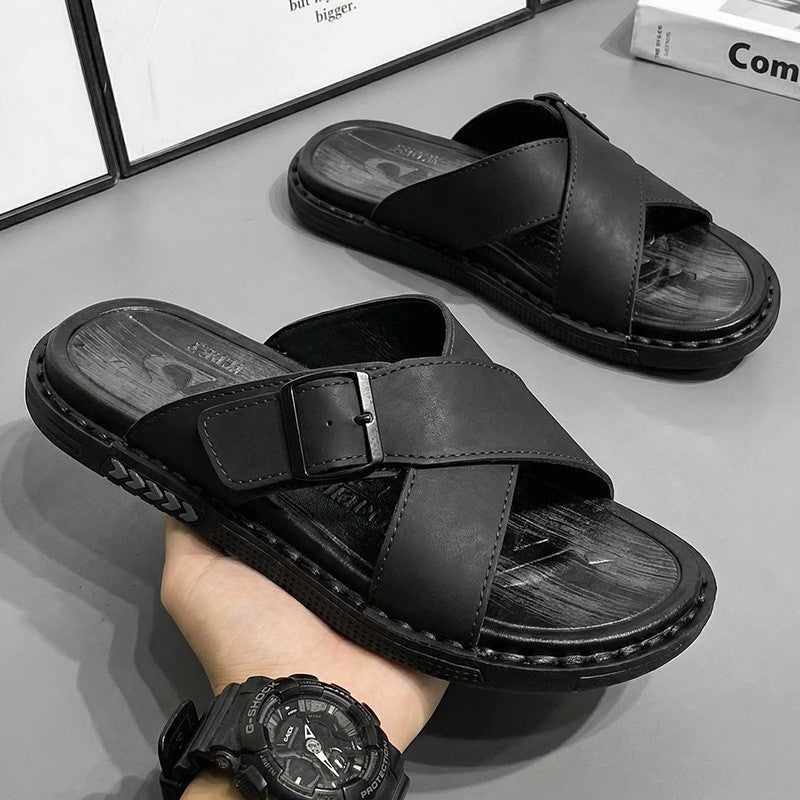 Kai leather slide sandals - Black