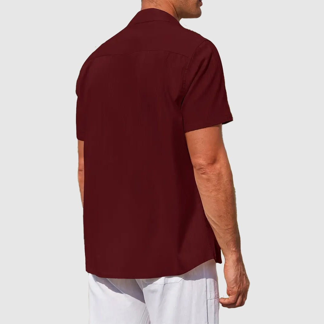 Leo linen shirt - Dark Red back view