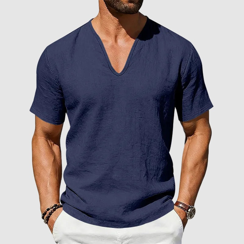 Leo linen v neck t shirt - Dark Blue detail