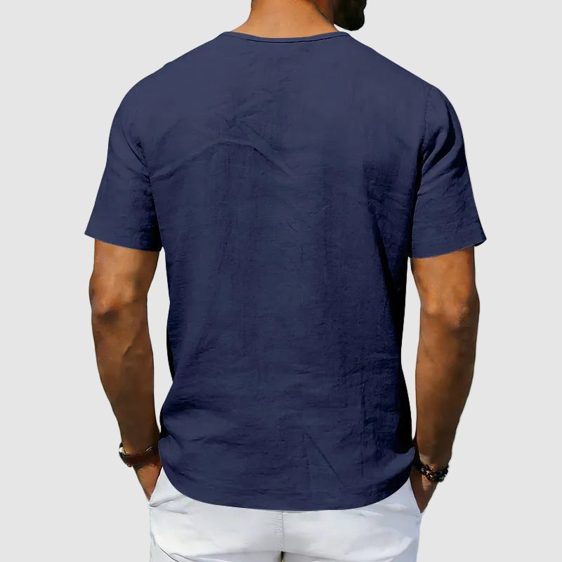 Leo linen v neck t shirt - Dark Blue detail