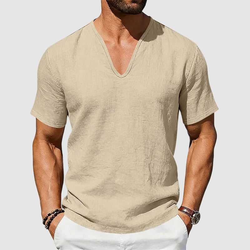 Leo linen v neck t shirt - Khaki detail