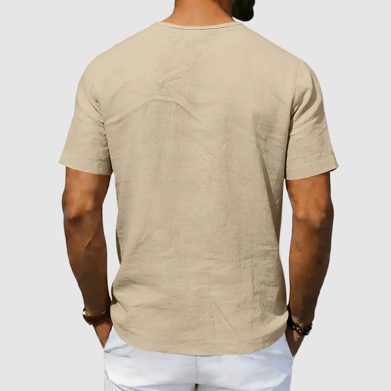 Leo linen v neck t shirt - Khaki detail