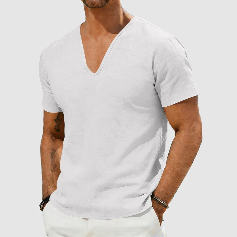 Leo linen v neck t shirt - White