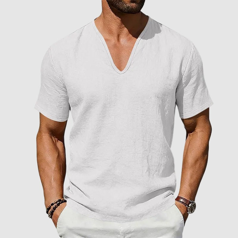 Leo linen v neck t shirt - White