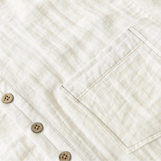 Leo linen henley - collar and pocket detail