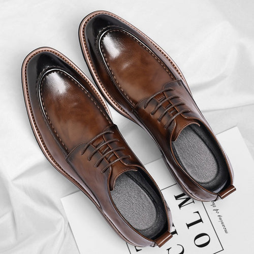 Lincoln leather dress shoes side view - Brown
