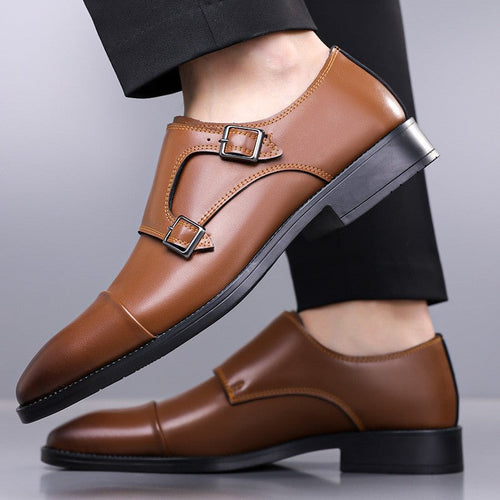 Lincoln monk strap dress shoes - Brown on foot