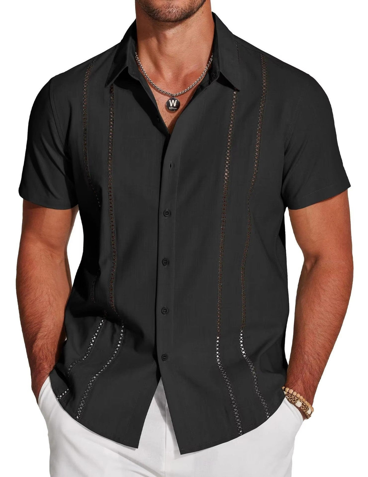 Logan guayabera shirt - Black