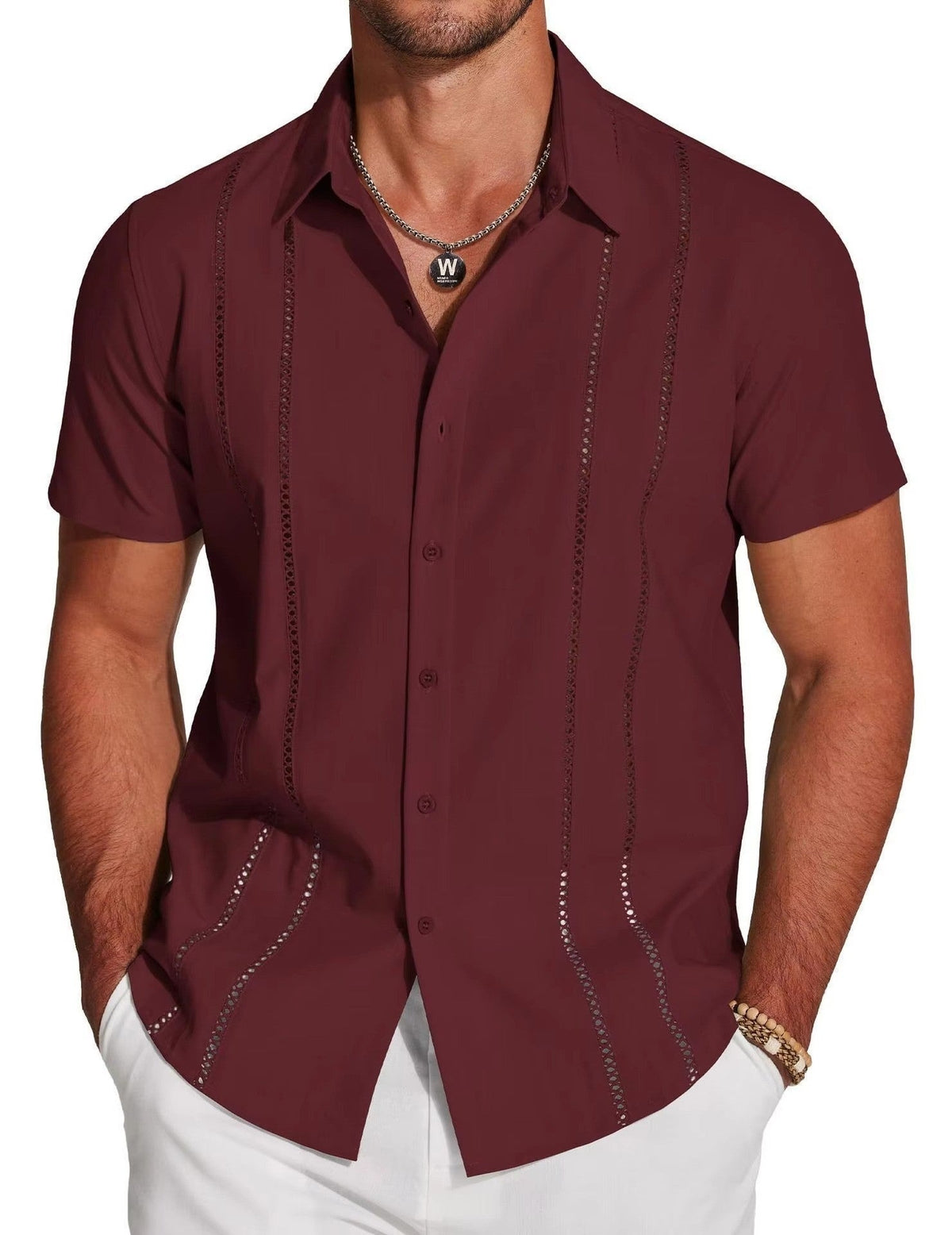 Logan guayabera shirt - Burgundy