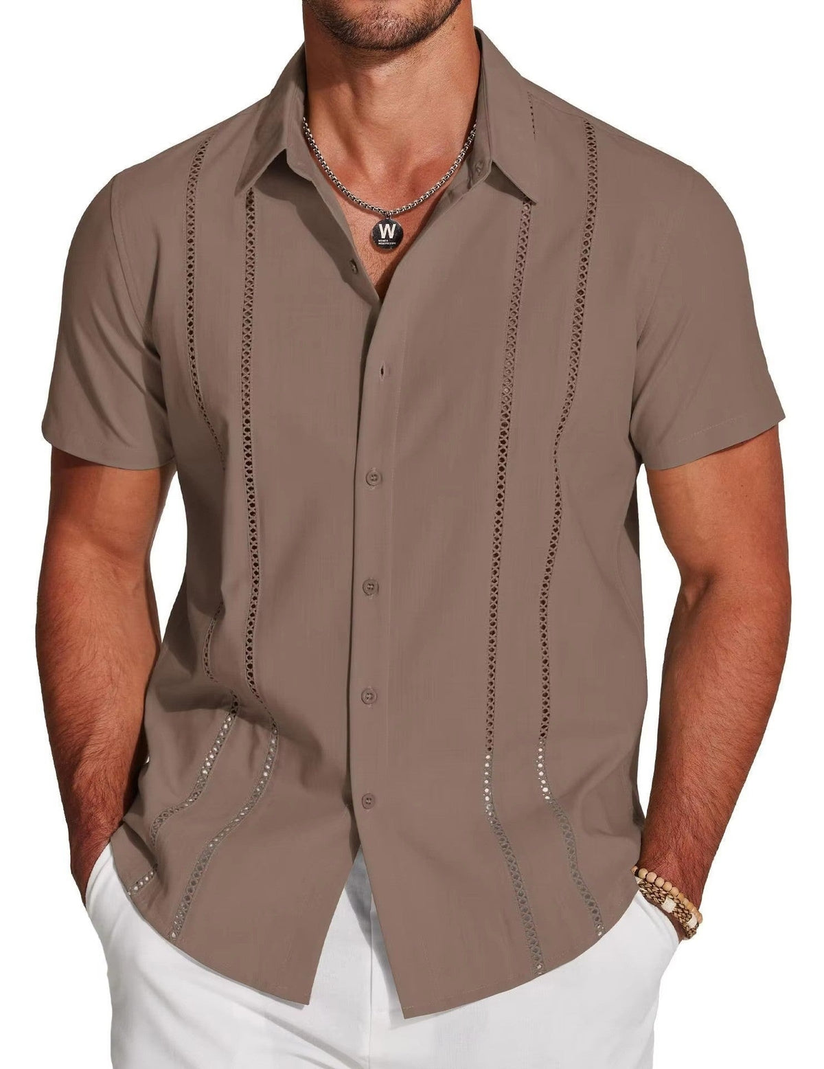 Logan guayabera shirt - Coffee