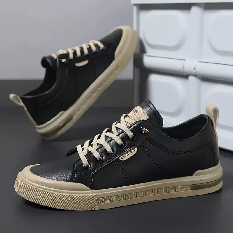Luke leather low top sneaker - Black/Beige side view