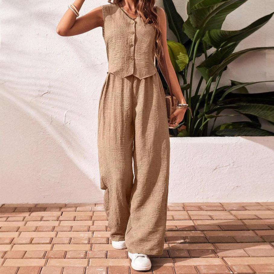 Luna linen pants set - Beige