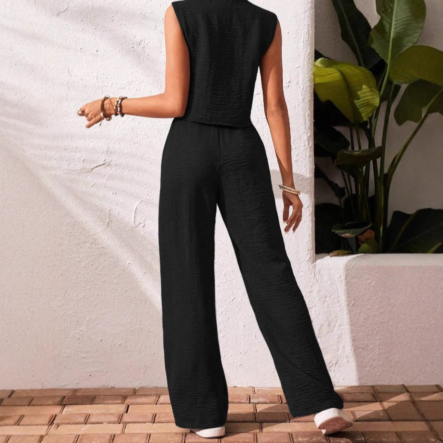 Luna linen pants set - Black