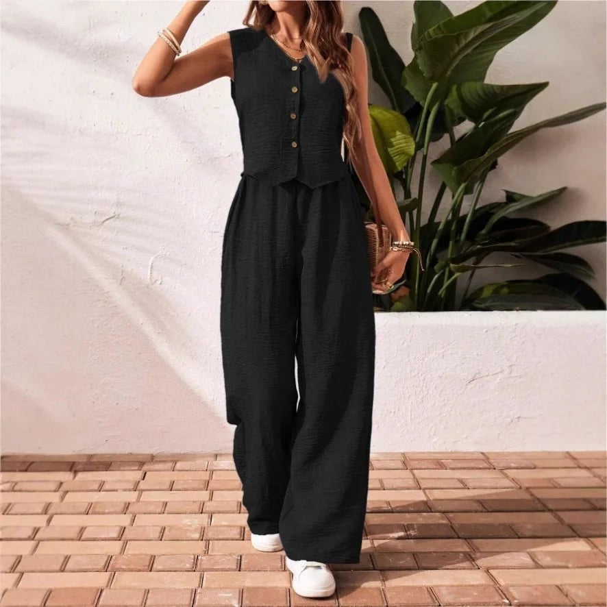 Luna linen pants set - Black