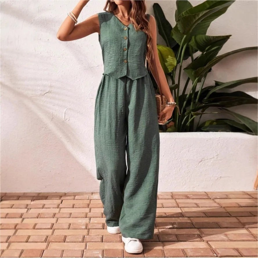 Luna linen pants set - Green