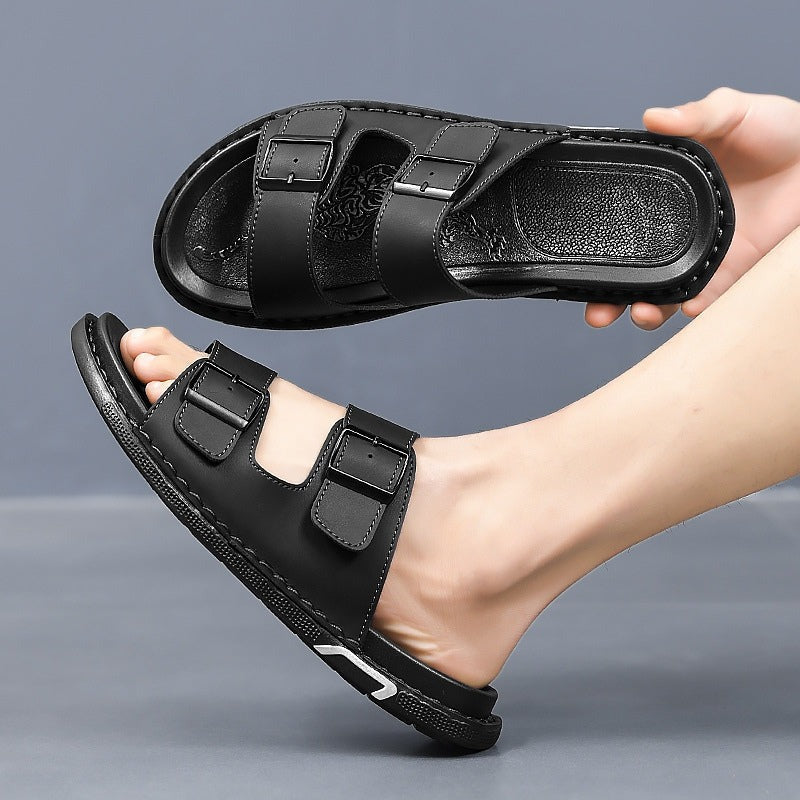 Magnus buckle slides sandals - Black worn