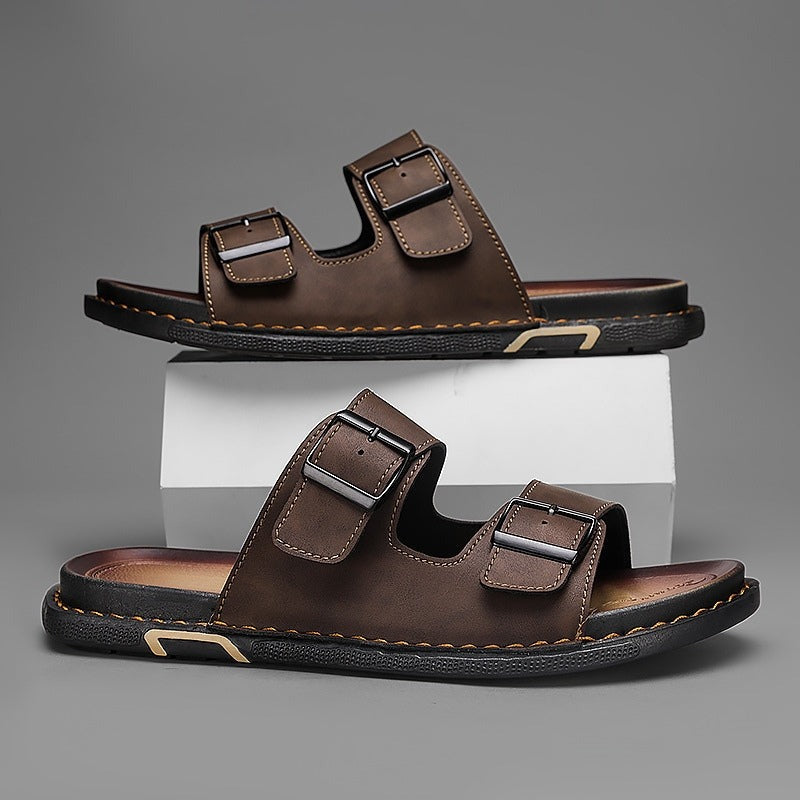 Magnus buckle slides sandals - Brown pair