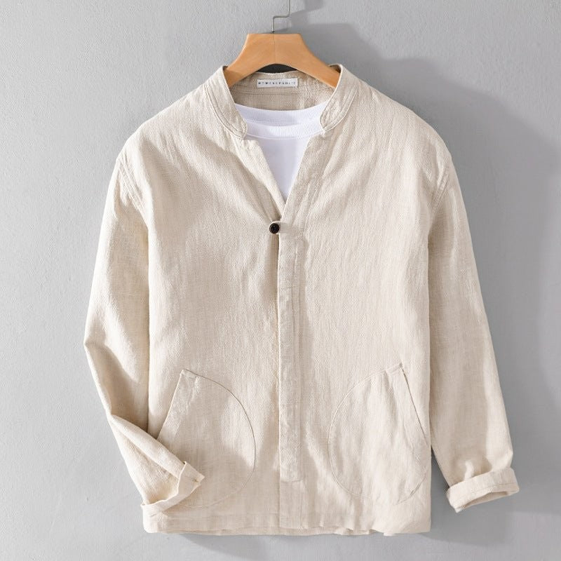 Magnus mandarin collar linen shirt - detail