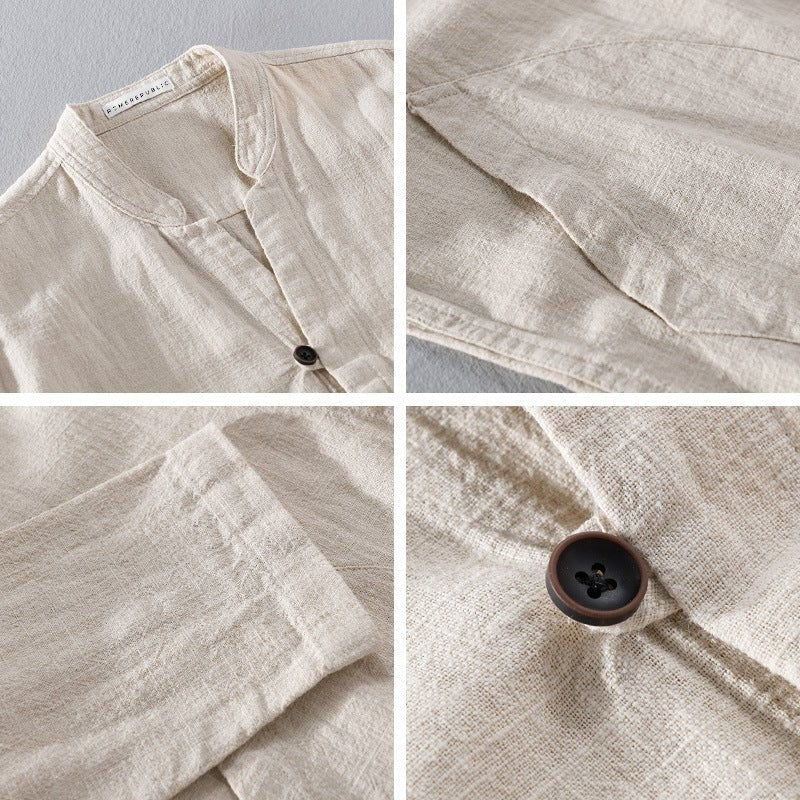Magnus mandarin collar linen shirt - detail
