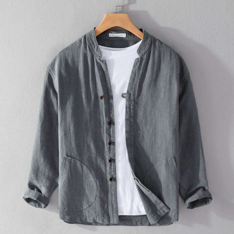 Magnus mandarin collar linen shirt - Gray