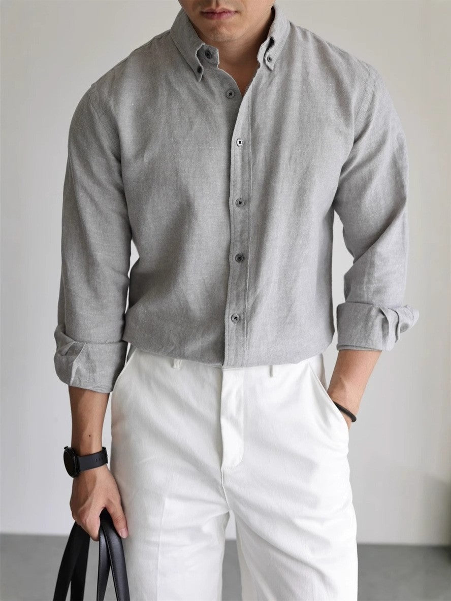 Magnus button down linen shirt - Gray front view