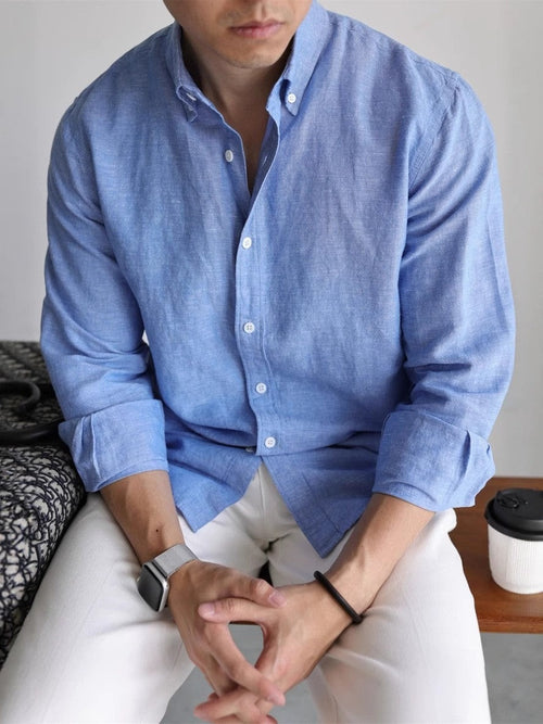 Magnus button down linen shirt - Light Blue front view
