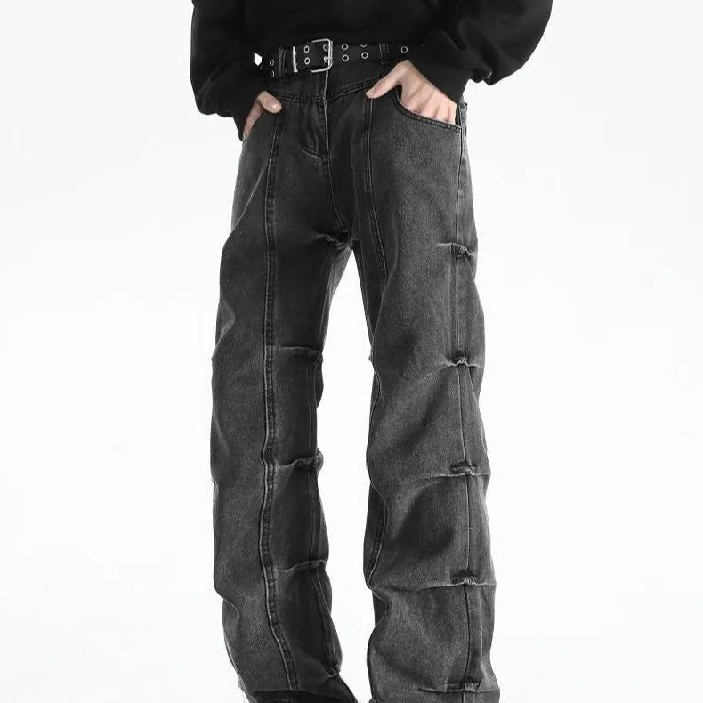 Marlon stacked baggy wide leg jeans - Black front view