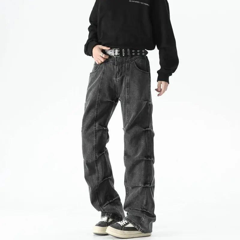 Marlon stacked baggy wide leg jeans - Black