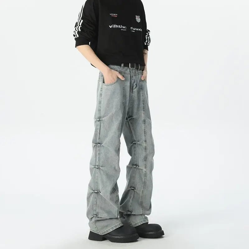 Marlon stacked baggy wide leg jeans - Gray front view