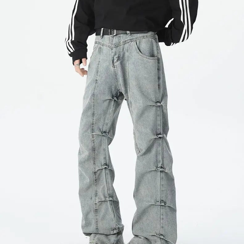 Marlon stacked baggy wide leg jeans - Gray back view