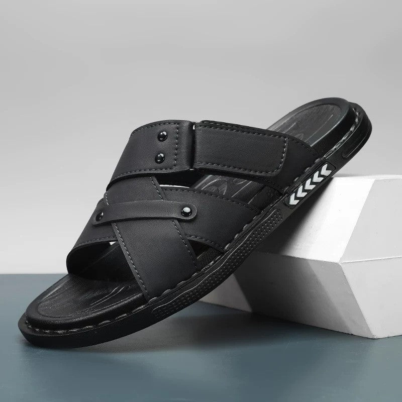 Marlon leather slide sandals - Black