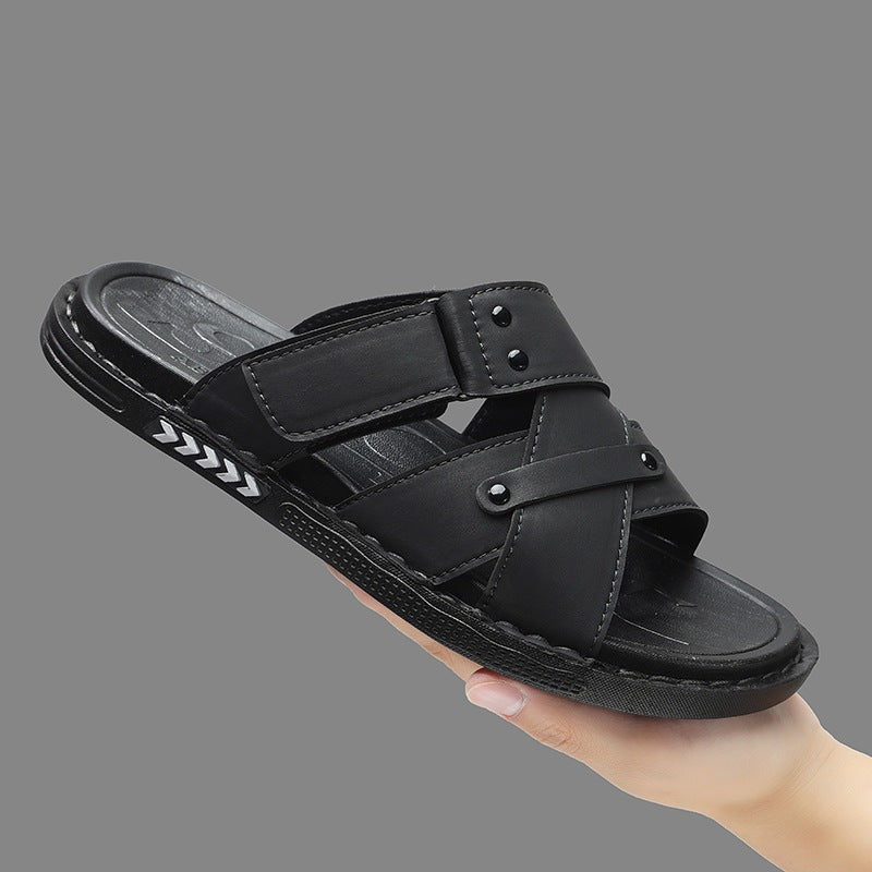 Marlon leather slide sandals - Black