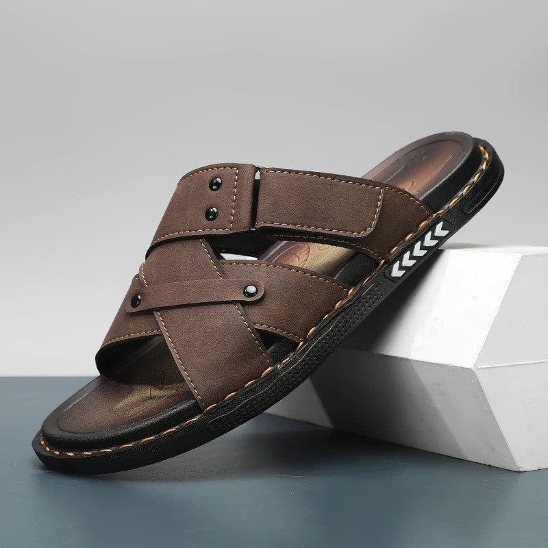Marlon leather slide sandals - Brown