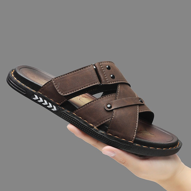 Marlon leather slide sandals - Brown