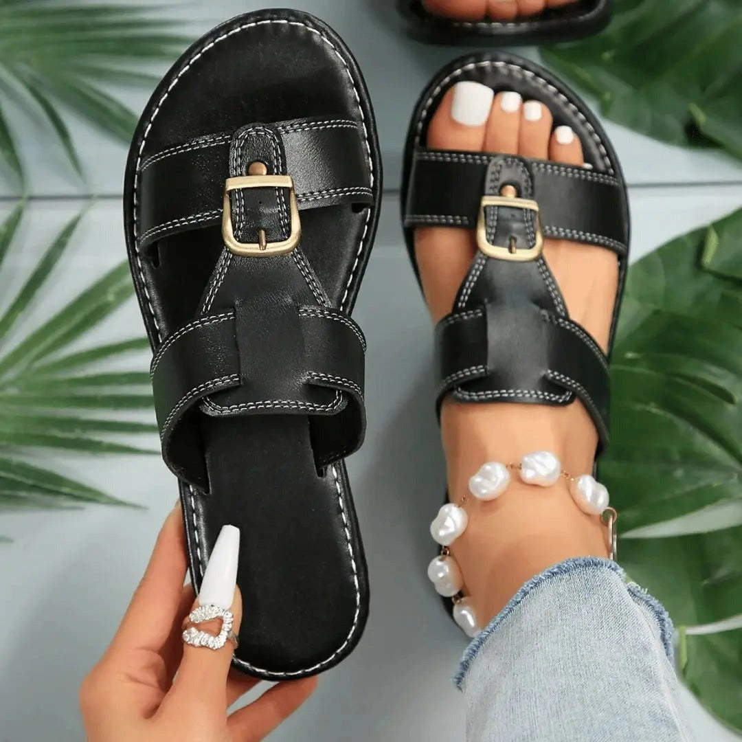 Mia leather slide sandals - detail