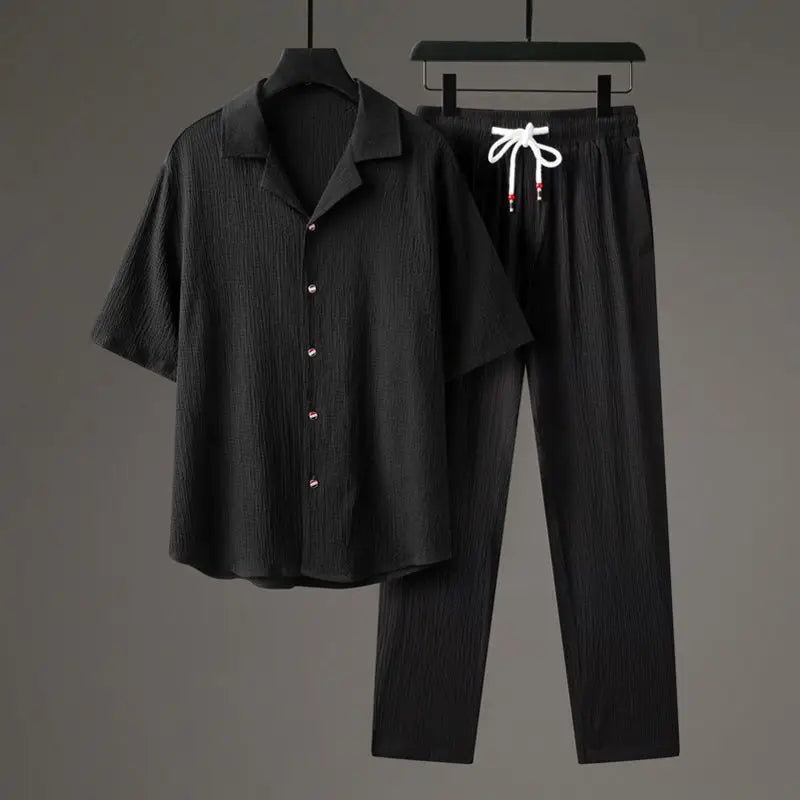 Milo Black - Men's Linen Resort Wear Matching Set