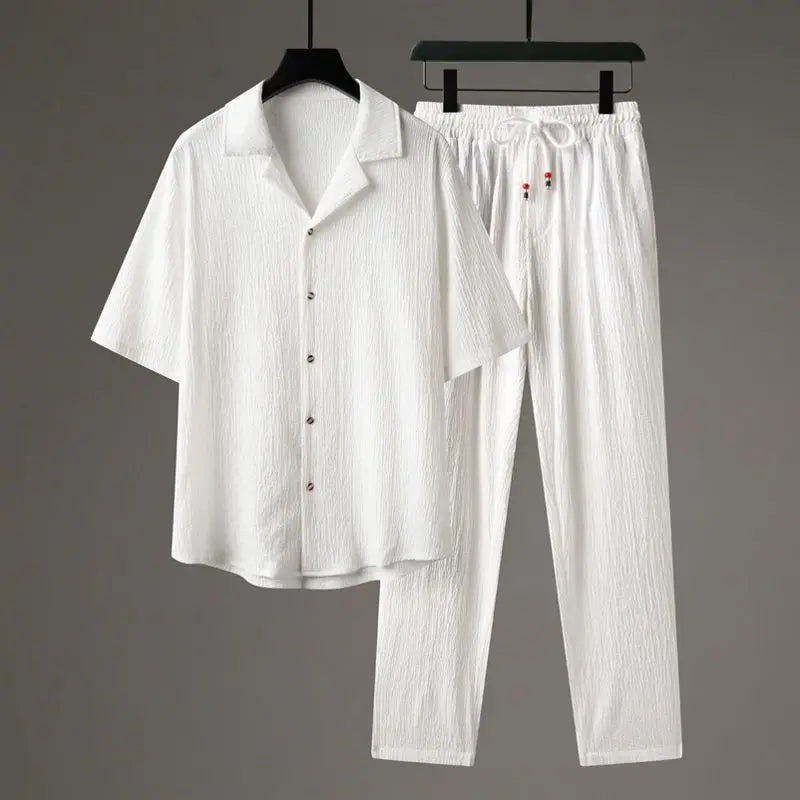 Milo White - Men's Linen Resort Wear Matching Set