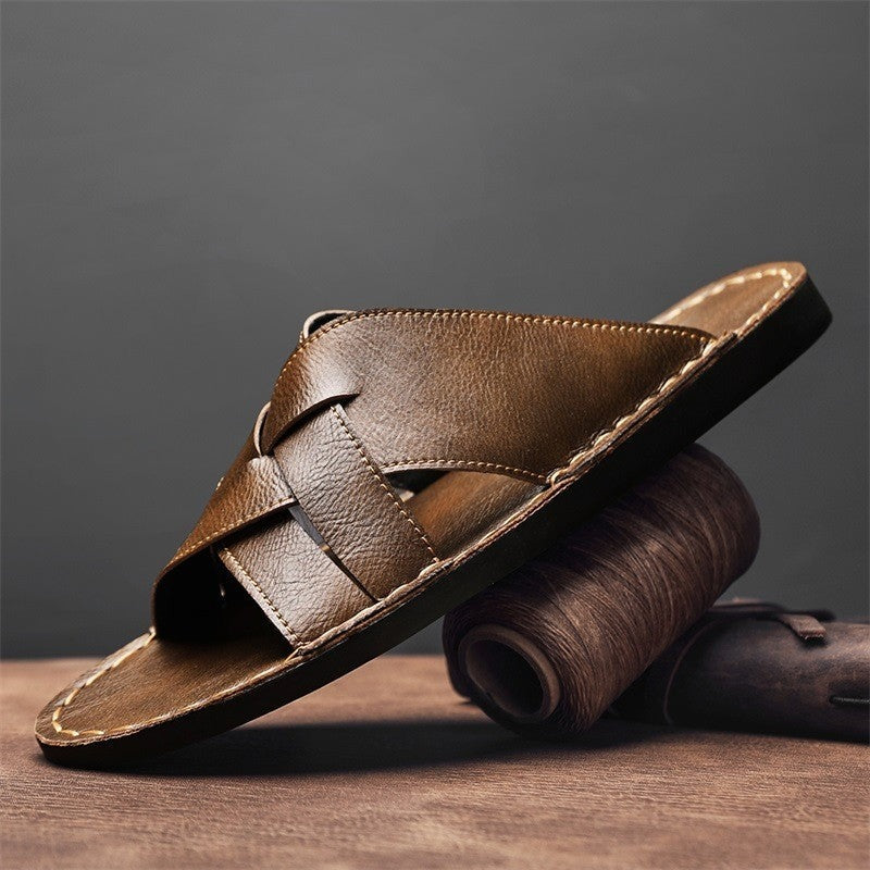 Milo cross strap slide sandals - Dark Brown