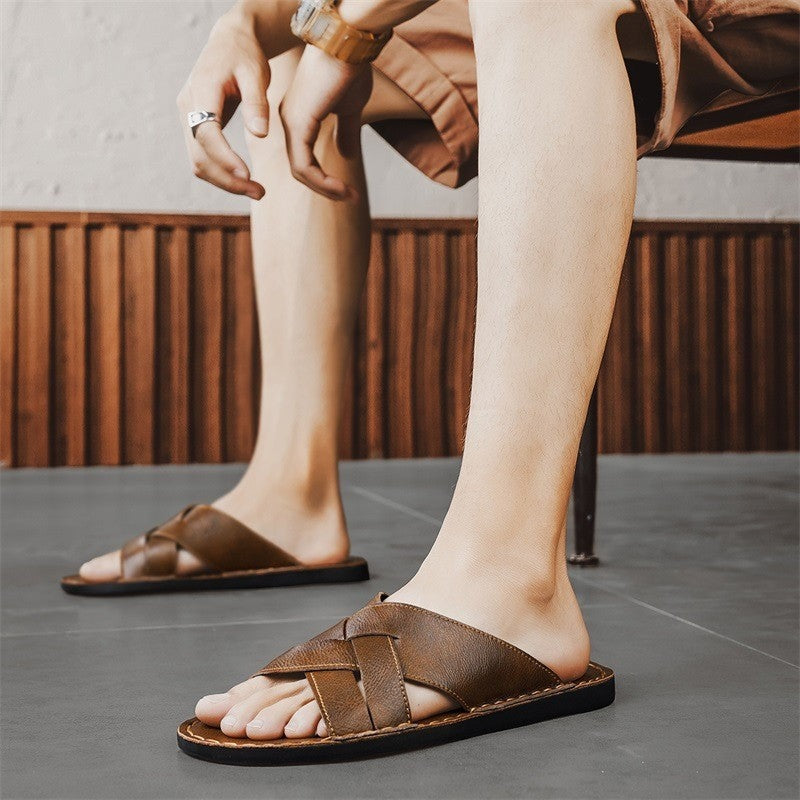 Milo cross strap slide sandals - Dark Brown