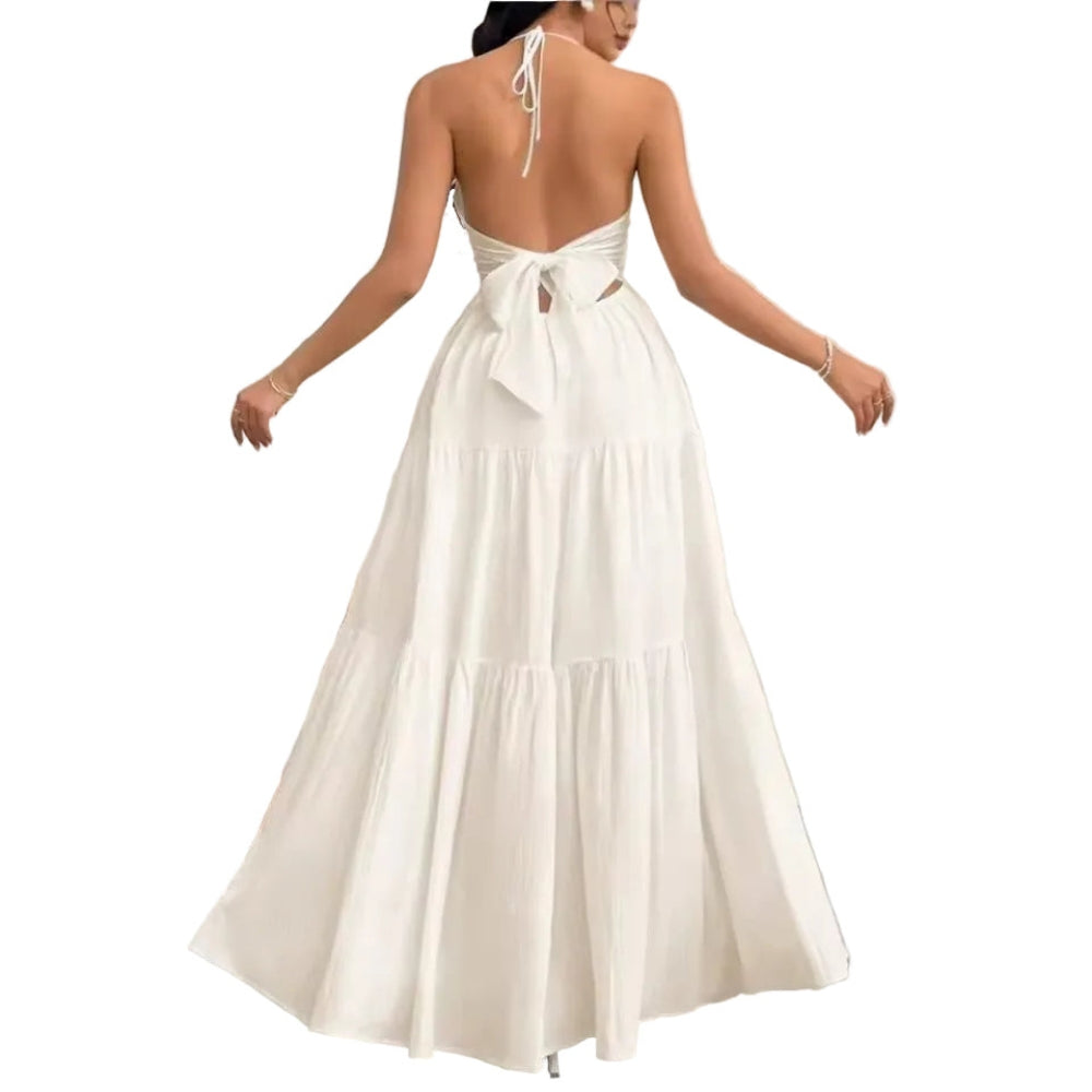 Mira V-neck maxi dress - Beige back view