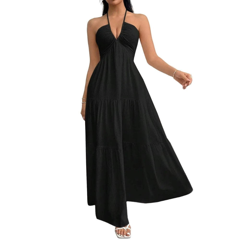 Mira V-neck maxi dress - Black alt view