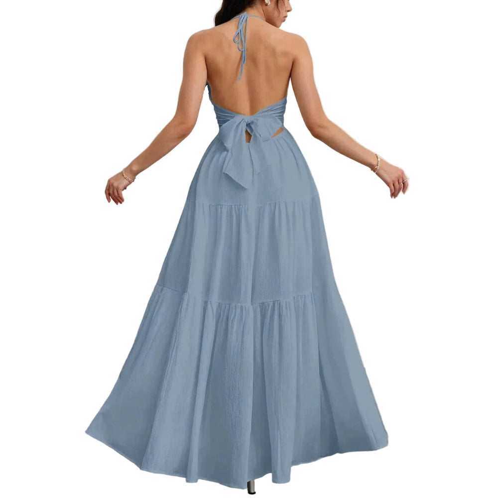 Mira V-neck maxi dress - Blue back view