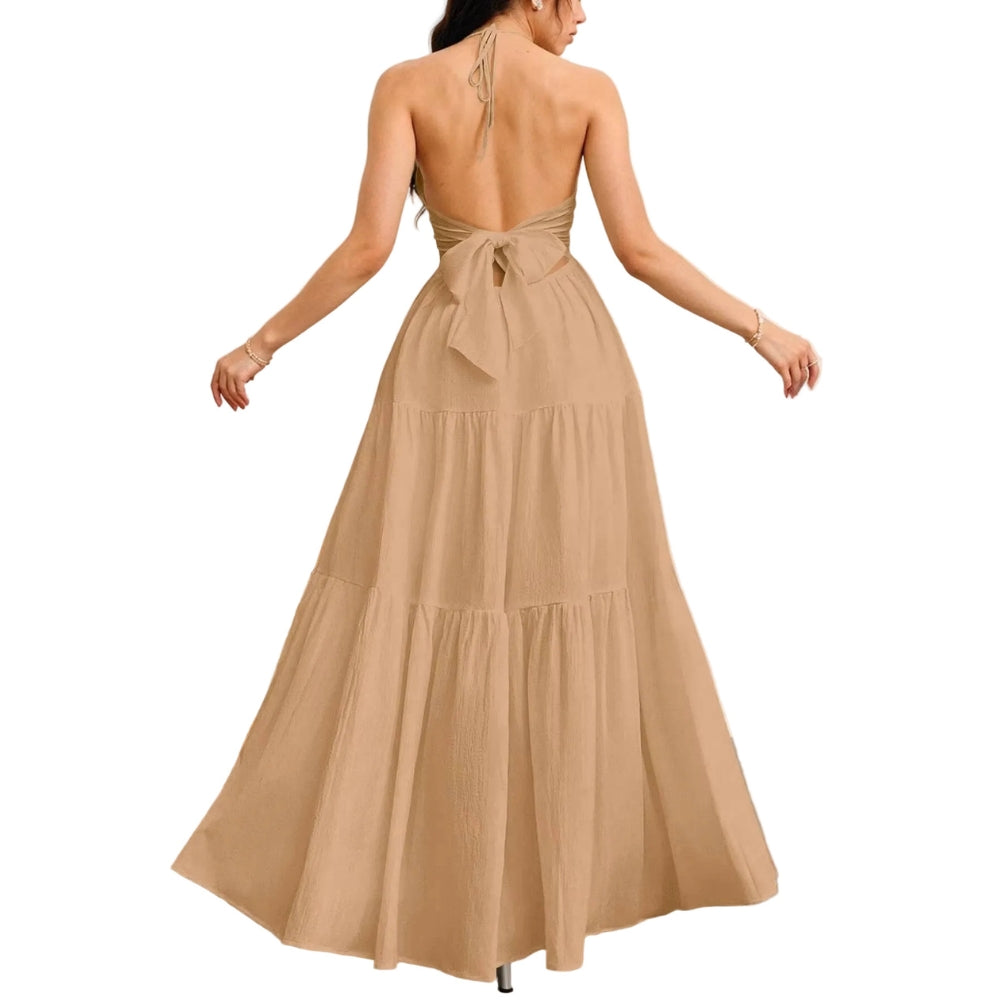 Mira V-neck maxi dress - Khaki back view