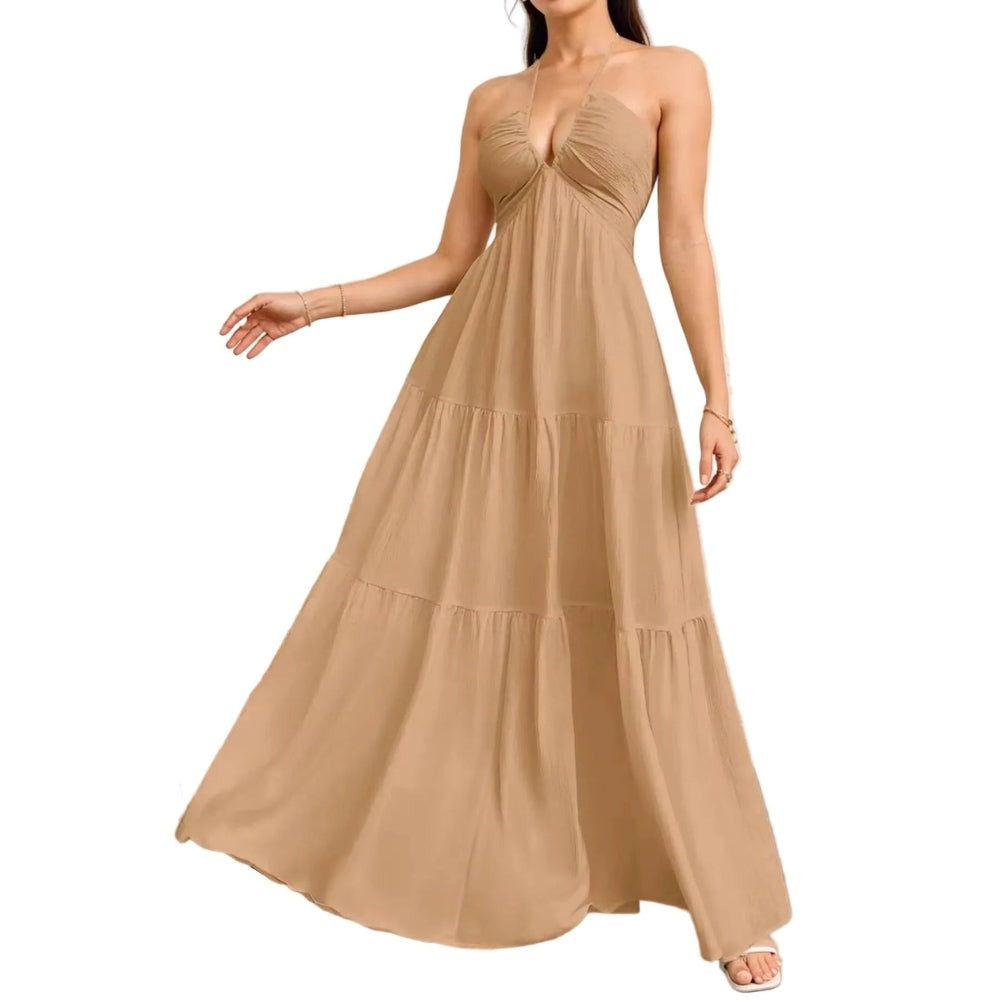 Mira V-neck maxi dress - Khaki alt view