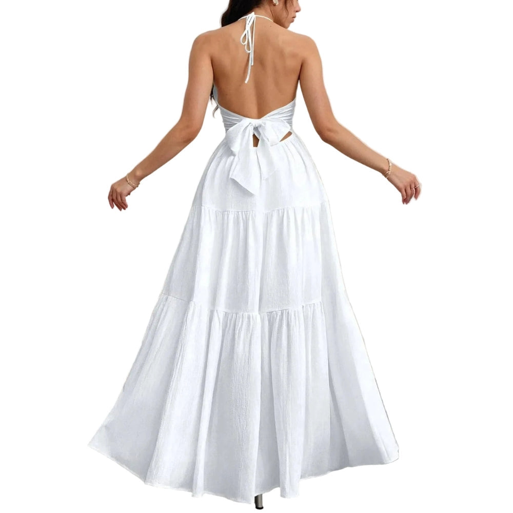 Mira V-neck maxi dress - White back view
