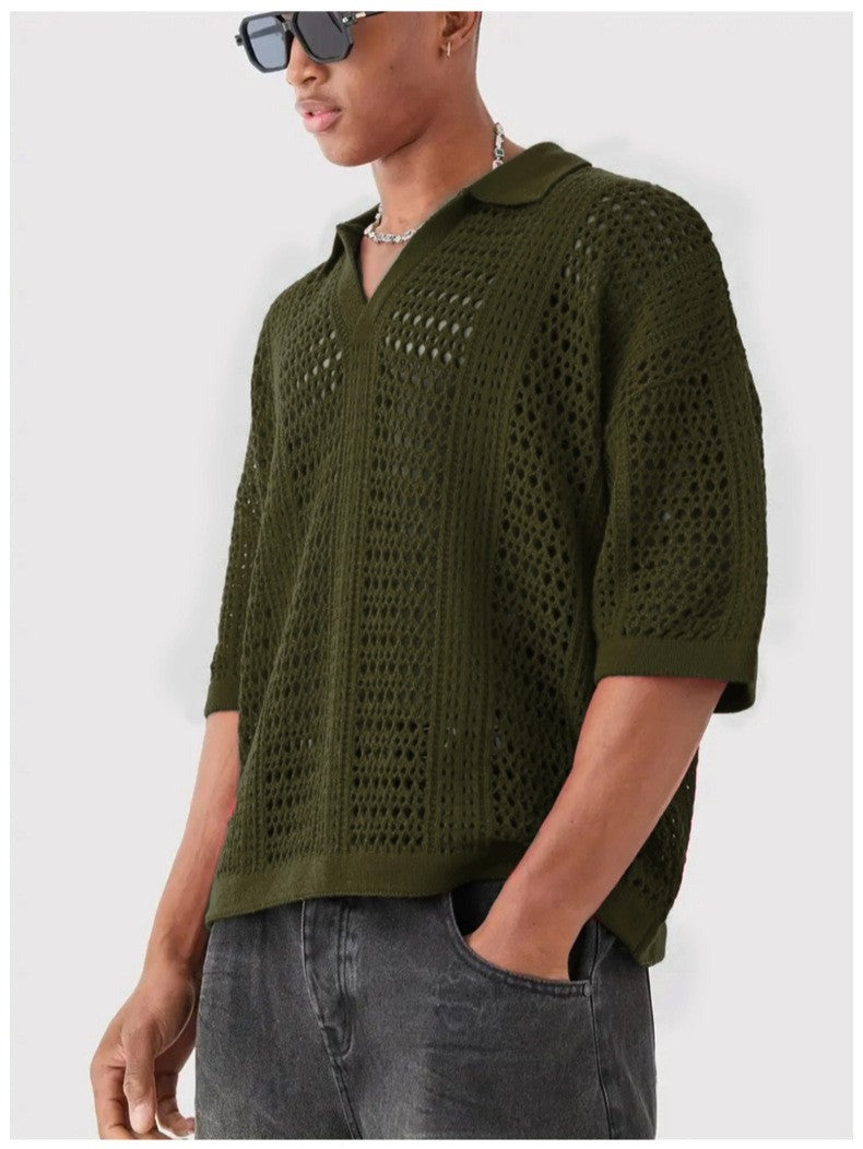 Nash crochet knit shirt - Army Green