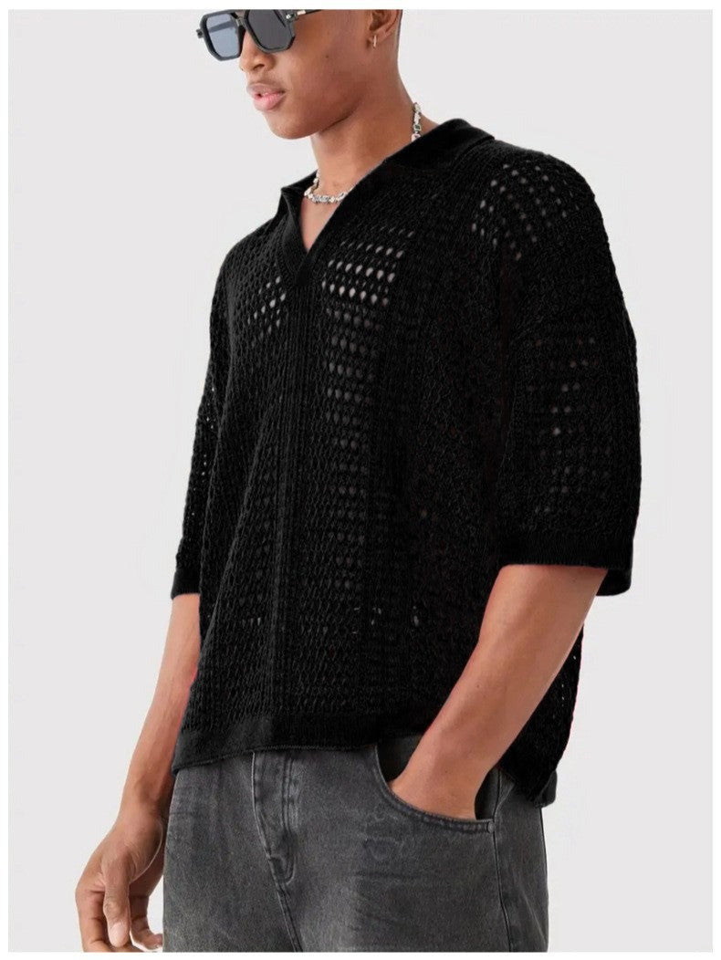 Nash crochet knit shirt - Black