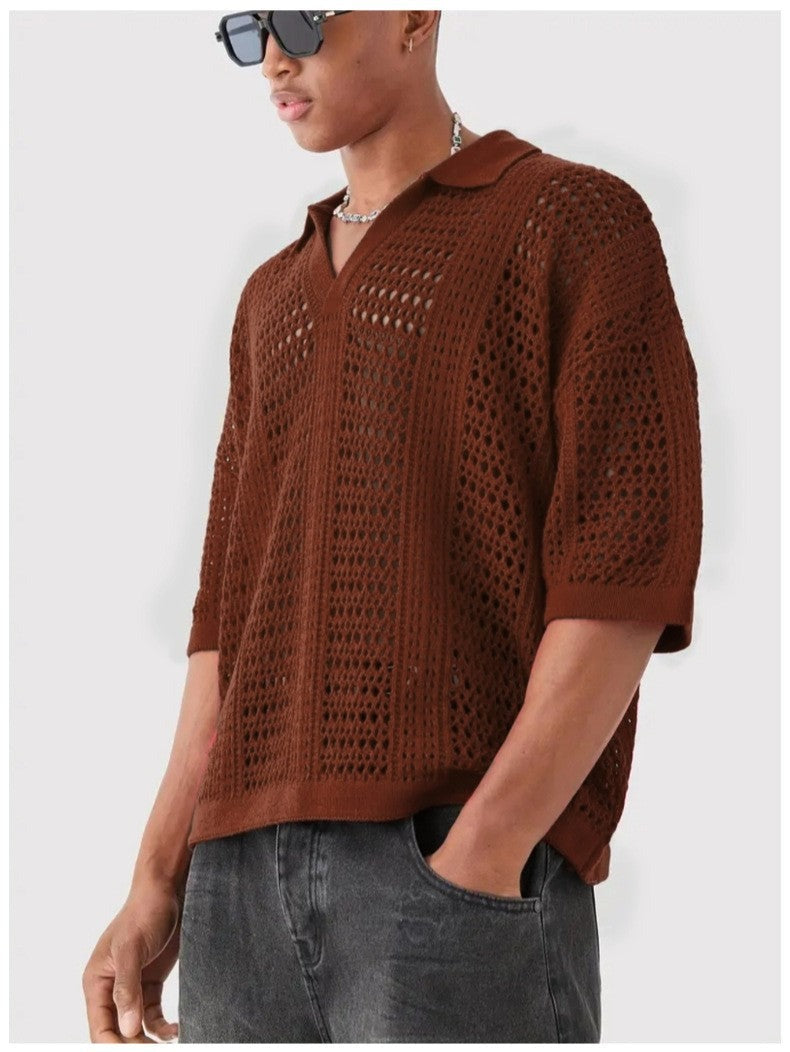 Nash crochet knit shirt - Brown