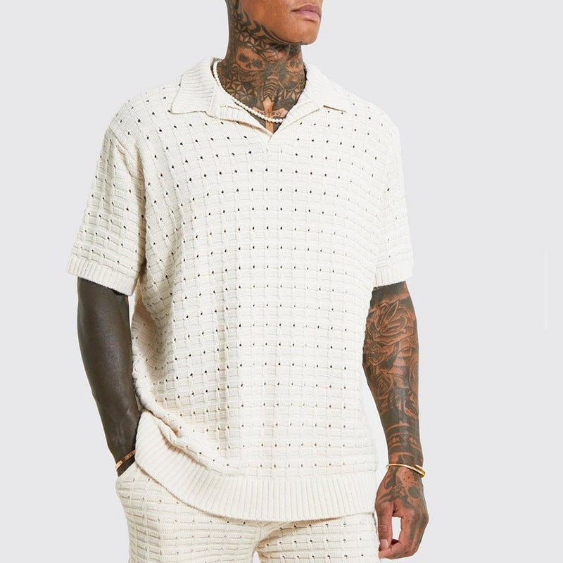 Nash crochet knit polo - White